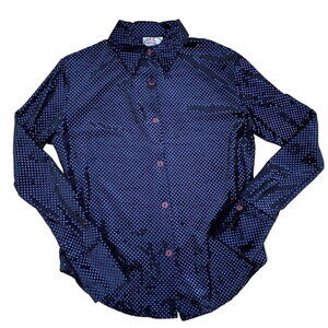 VTG 90s Hair Spray Size Womens Large Purple Velour Glittery Clubbing Button Up